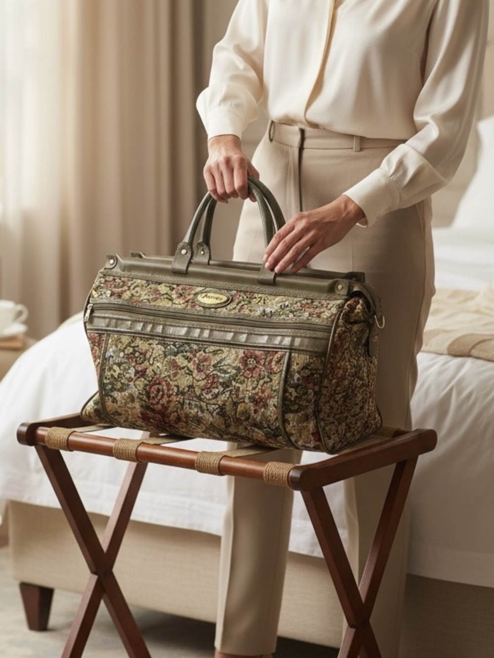 Vintage Firenze Floral Tapestry Carry On Travel Satchel Duffel Bag Overnight